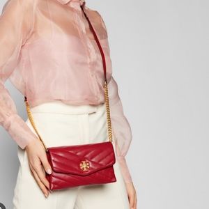 Tory Burch Red Kira Chevron Chain Wallet